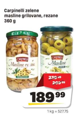 Carpinelli zelene masline grilovane, rezane 360 g