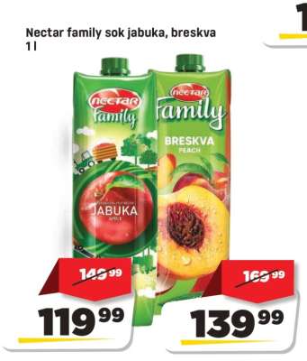 Nectar family sok Jabuka, breskva 1l