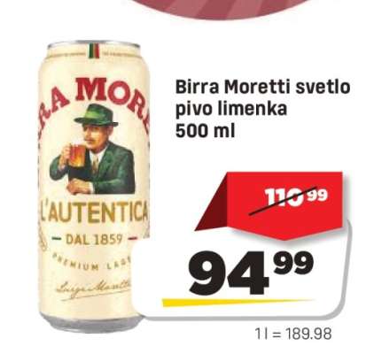 Birra Moretti světlo pivo limenka 500 ml