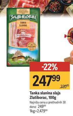 Tanka slanina slajs Zlatiborac 100g