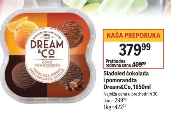 Sladoled čokolada i pomorandža Dream&Co, 1650ml