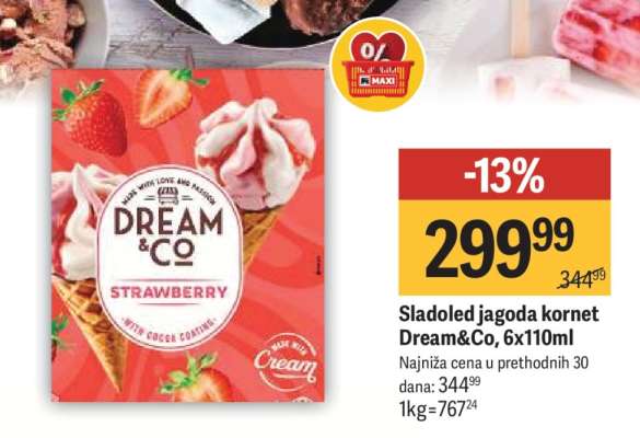Sladoled jagoda kornet Dream&Co, 6x110ml