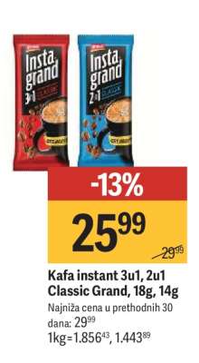 Kafa instant 3u1, 2u1 Classic Grand, 18g, 14g