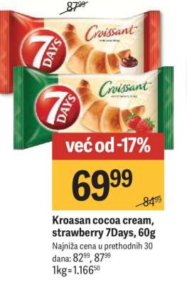 Kroasan cocoa cream, strawberry 7Days, 60g