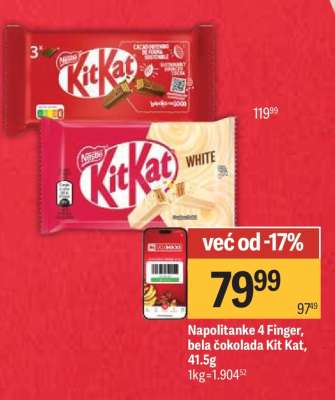 Napolitanke 4 Finger, bela čokolada Kit Kat, 41.5g