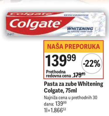 Pasta za zube Whitening Colgate, 75ml