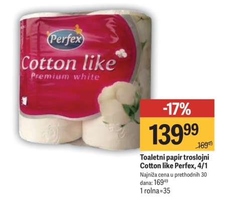 Toaletni papir troslojni Cotton like Perfex, 4/1