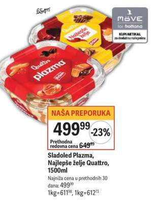 Sladoled Plazma, Najlepše želje, Quattro, 1500ml