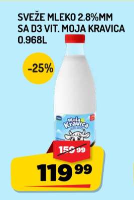 Sveže mleko 2.8%MM sa D3 Vit. Moja Kravica 0.968L