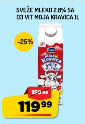 SVEŽE MLEKO 2.8% SA D3 VIT MOJA KRAVICA 1L