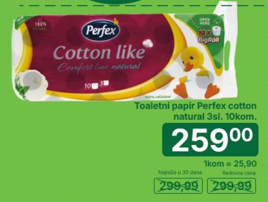 Toaletni papir Perfex cotton natural 3sl. 10kom.