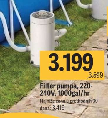 Filter pumpa, 220-240V, 1000gal/hr