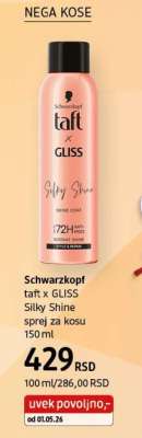 Schwarzkopf taft x GLISS Silky Shine sprej za kosu