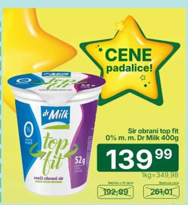 Sir obrani top fit 0% m.m. Dr Milk 400g