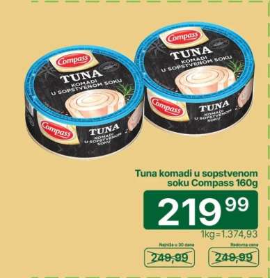 Tuna komadi u sopstvenom soku Compass 160g