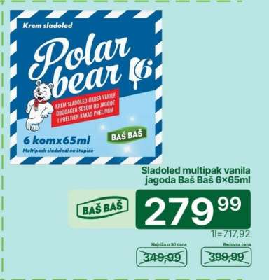 Sladoled multipak vanila jagoda Baš Baš 6×65ml