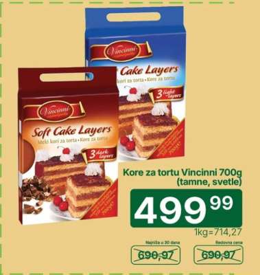 Kore za tortu Vincinni 700g (tamne, svetle)