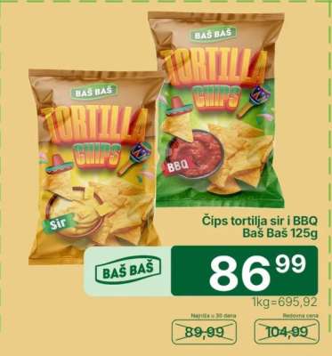 Čips tortilja sir i BBQ Baš Baš 125g