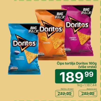 Čips tortilja Doritos 160g (više vrsta)