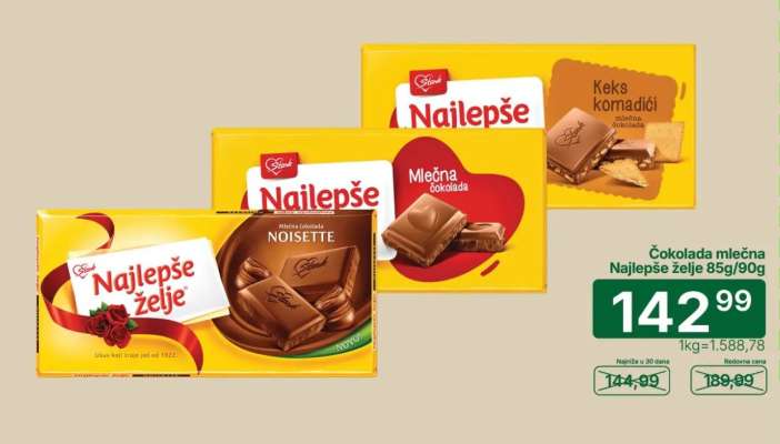 Čokolada mlečna Najlepše želje 85g/90g