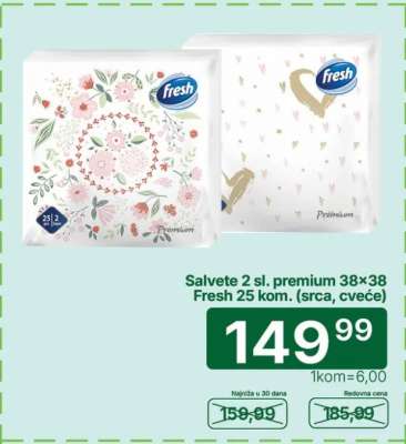 Salvete 2 sl. premium 38×38 Fresh 25 kom. (srca, cveće)