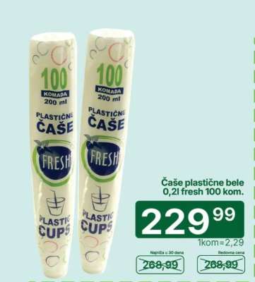 Čaše plastične bele 0,2l Fresh 100 kom.