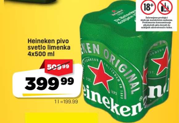 Heineken pivo svetlo limenka 4x500 ml