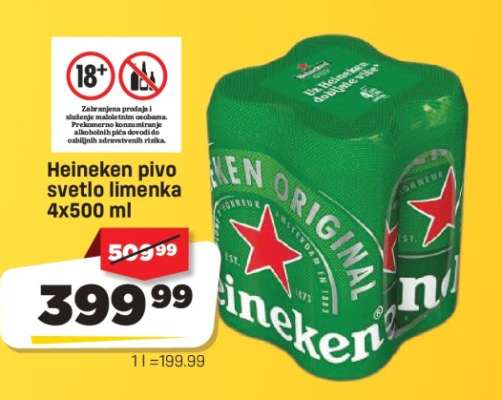 Heineken pivo svetlo limenka 4x500 ml