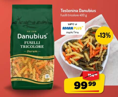 Testenina Danubius Fusilli Tricolore 400 g