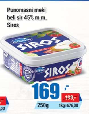 Punomasni meki beli sir 45% m.m. Siros