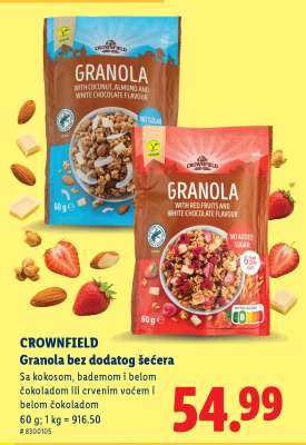 CROWNFIELD Granola bez dodatog šećera