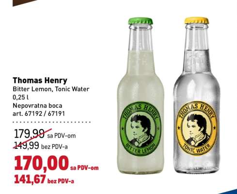 Thomas Henry Bitter Lemon, Tonic Water