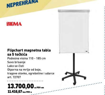 Flipchart magnetna tabla sa 5 točkića