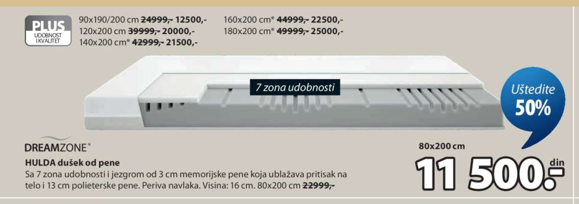 DREAMZONE HULDA dušek od pene