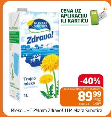 Mleko UHT 2%mm Zdravo! 1l Mlekara Subotica