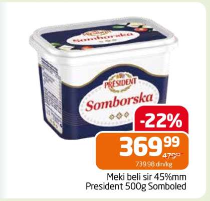 Meki beli sir 45%mm President 500g Somboled