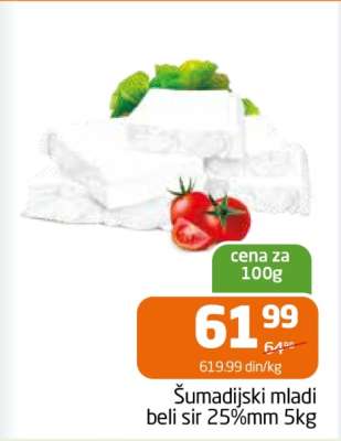 Šumadijski mladi beli sir 25%mm 5kg