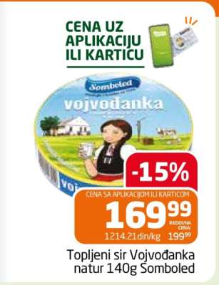Topljeni sir Vojvodanka natur 140g Somboled