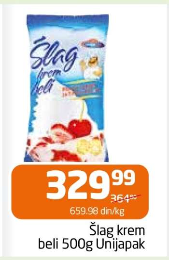 Šlag krem beli 500g Unijapak