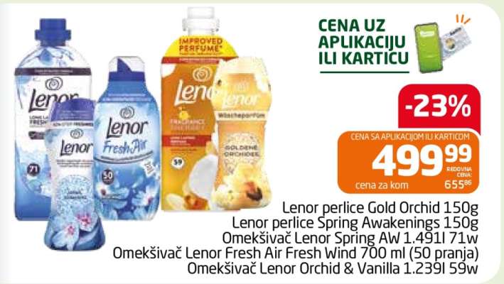 Lenor perlice Gold Orchid 150g, Lenor perlice Spring Awakenings 150g, Omekšivač Lenor Spring AW 1.491l 71w, Omekšivač Lenor Fresh Air Fresh Wind 700 ml (50 pranja), Omekšivač Lenor Orchid & Vanilla 1.23l 59w