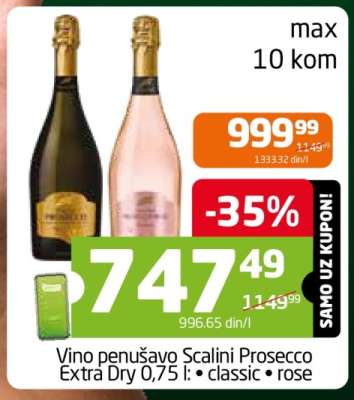 Vino penušavo Scalini Prosecco Extra Dry 0,75 l