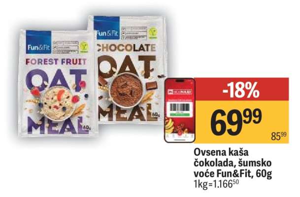 Ovsena kasa čokolada, šumsko voće Fun&Fit. 60g