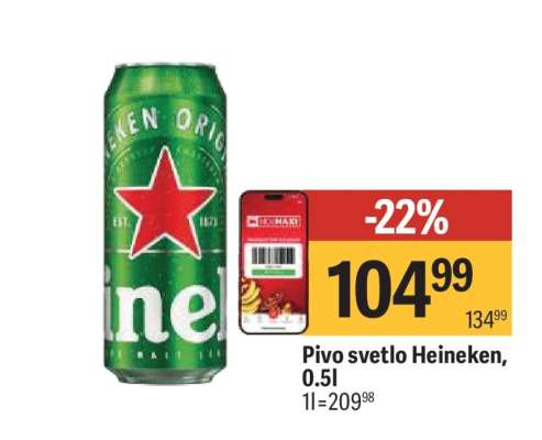 Pivo svetlo Heineken , 0.5l