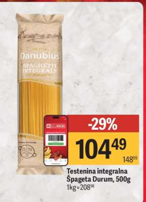 Testenina integralna spageta Durum 500g