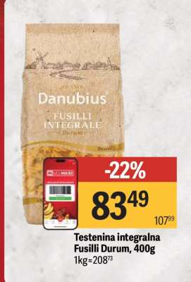 Testenina integralna Fusilli Durum, 400g