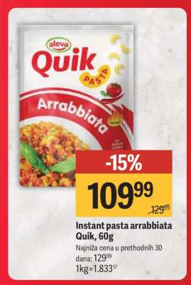 Instant pasta arrabbiata Quik, 60g