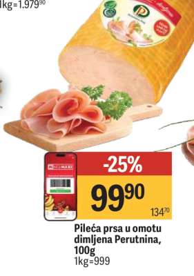 Pileća prsa u omotu dimljena Perutnina, 100g