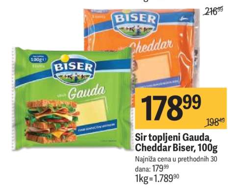 Sir topljeni Gauda, Cheddar Biser, 100g