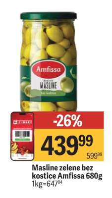 Masline zelene bez koštice Amfissa 680g