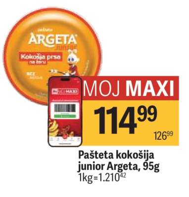 Pašteta kokošija junior Argeta 95g